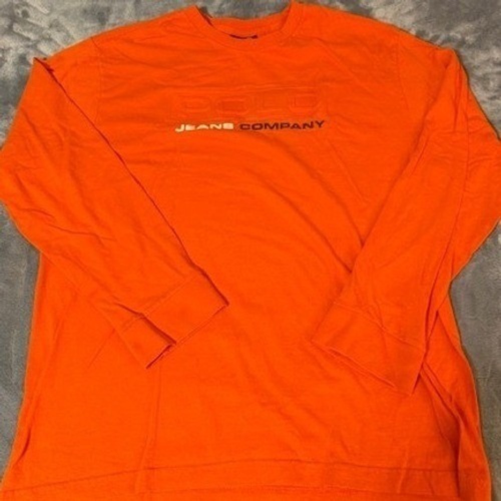 Polo Jeans Co Ralph Lauren Mens Orange Long Sleeve Embossed Logo T-Shirt Large